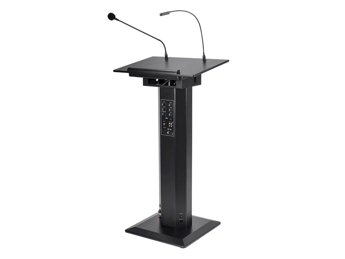 47″ Lectern + x2 microphones and lamp with a built-in 60-watt amplifier and speakers