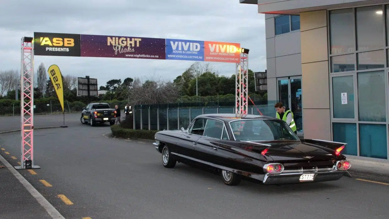 drive in cinema marquee, cars ready to be driven